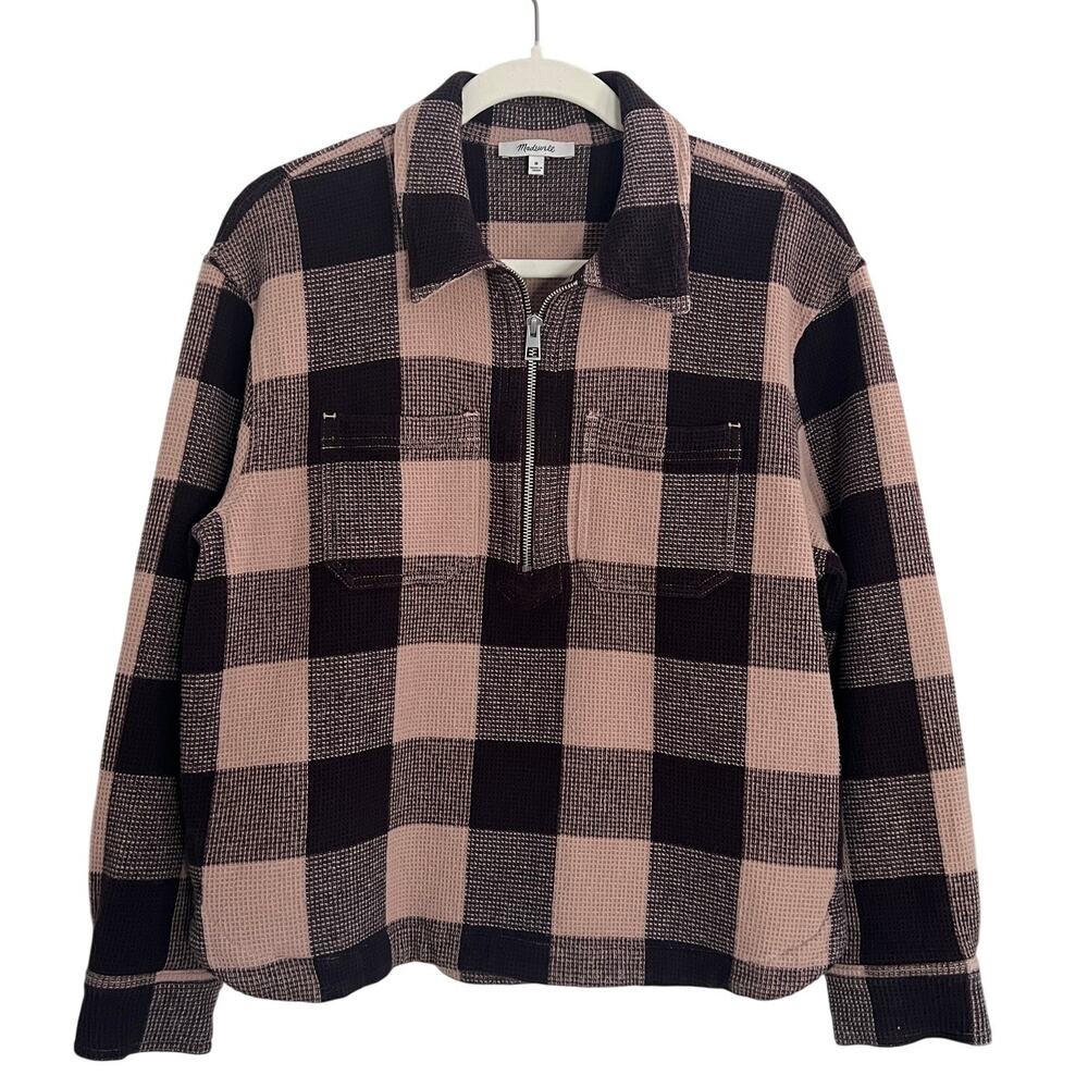♥️ Madewell Waffle Half Zip Popover Shirt Warm Sandstone Brown Pink Women Size M - Picture 4 of 7